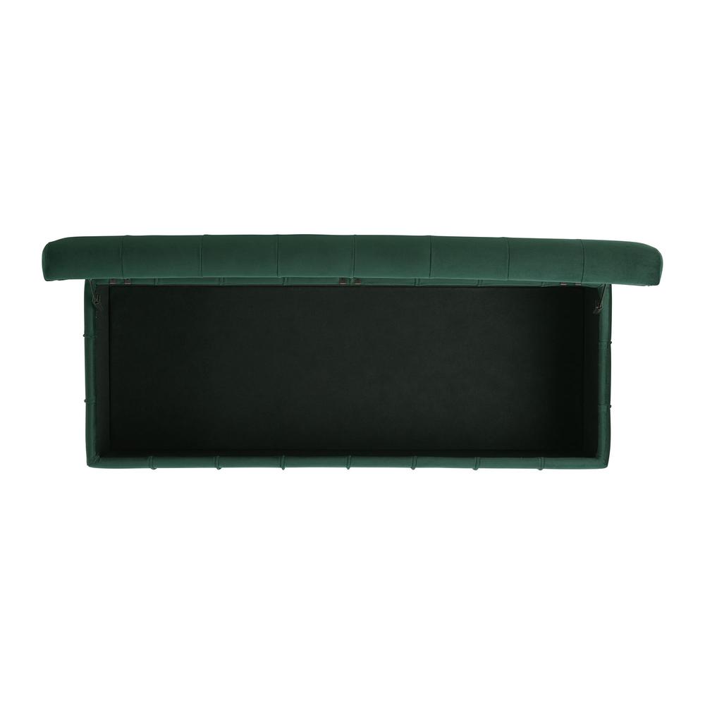 Green Tufted Storage Ottoman Bench with Rubberwood Frame for Entryway