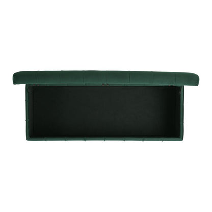 Green Tufted Storage Ottoman Bench with Rubberwood Frame for Entryway