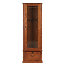Wood Gun Cabinet with Lockable Tempered Glass Door and Drop-Down Storage