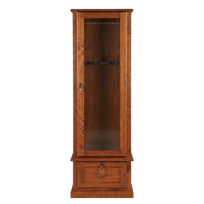 Wood Gun Cabinet with Lockable Tempered Glass Door and Drop-Down Storage