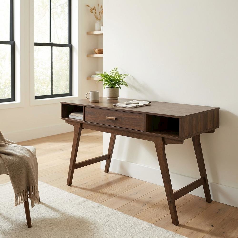 Mid Century Style Office Desk With One Drawer And Sturdy Legs