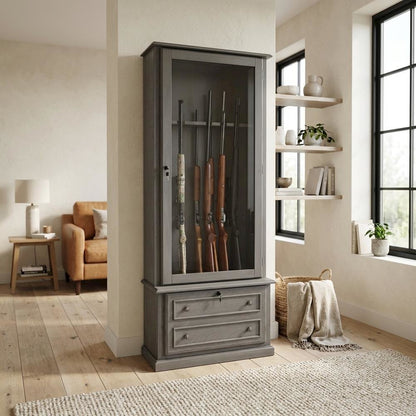Grey Gun Cabinet With Secure Storage For Firearms And Accessories