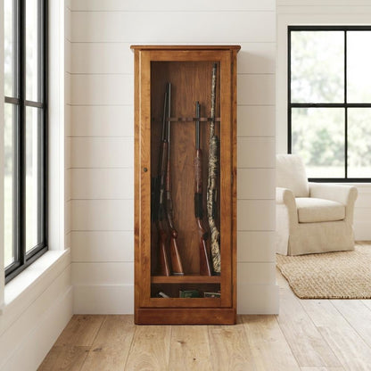 Medium Brown 10 Gun Cabinet with Wooden Construction and Secure Storage