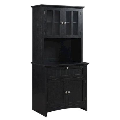 MDF Kitchen Buffet Hutch Cabinet with Framed Glass Doors and Drawer with Storage
