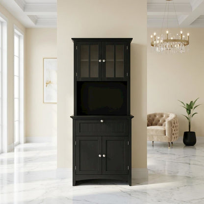 MDF Kitchen Buffet Hutch Cabinet with Framed Glass Doors and Drawer with Storage
