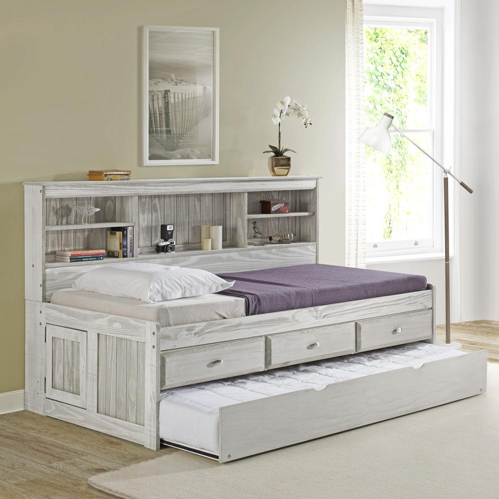 OS Home and Office Furniture Model 85222K3-22, Solid Pine Twin Daybed with Three Sturdy Drawers and a Twin Sized Trundle in Light Ash