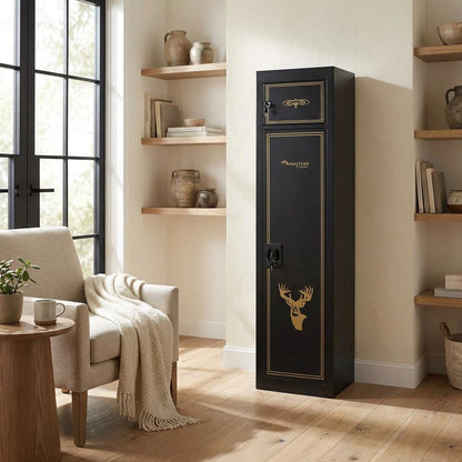 Black Metal Security Cabinet With Pistol And Ammo Compartments, Durable Storage