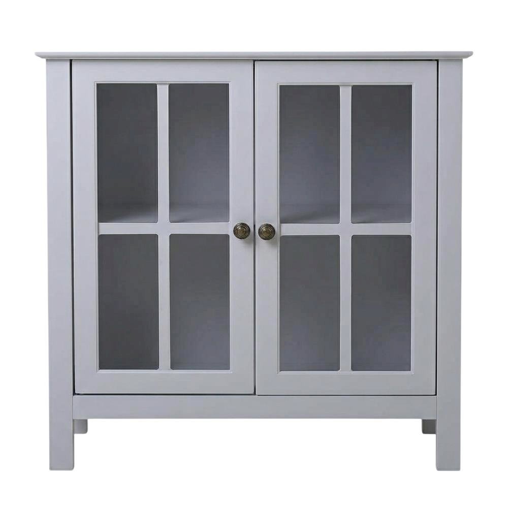Dark Gray Glass Door Accent Cabinet with Fiberboard Construction