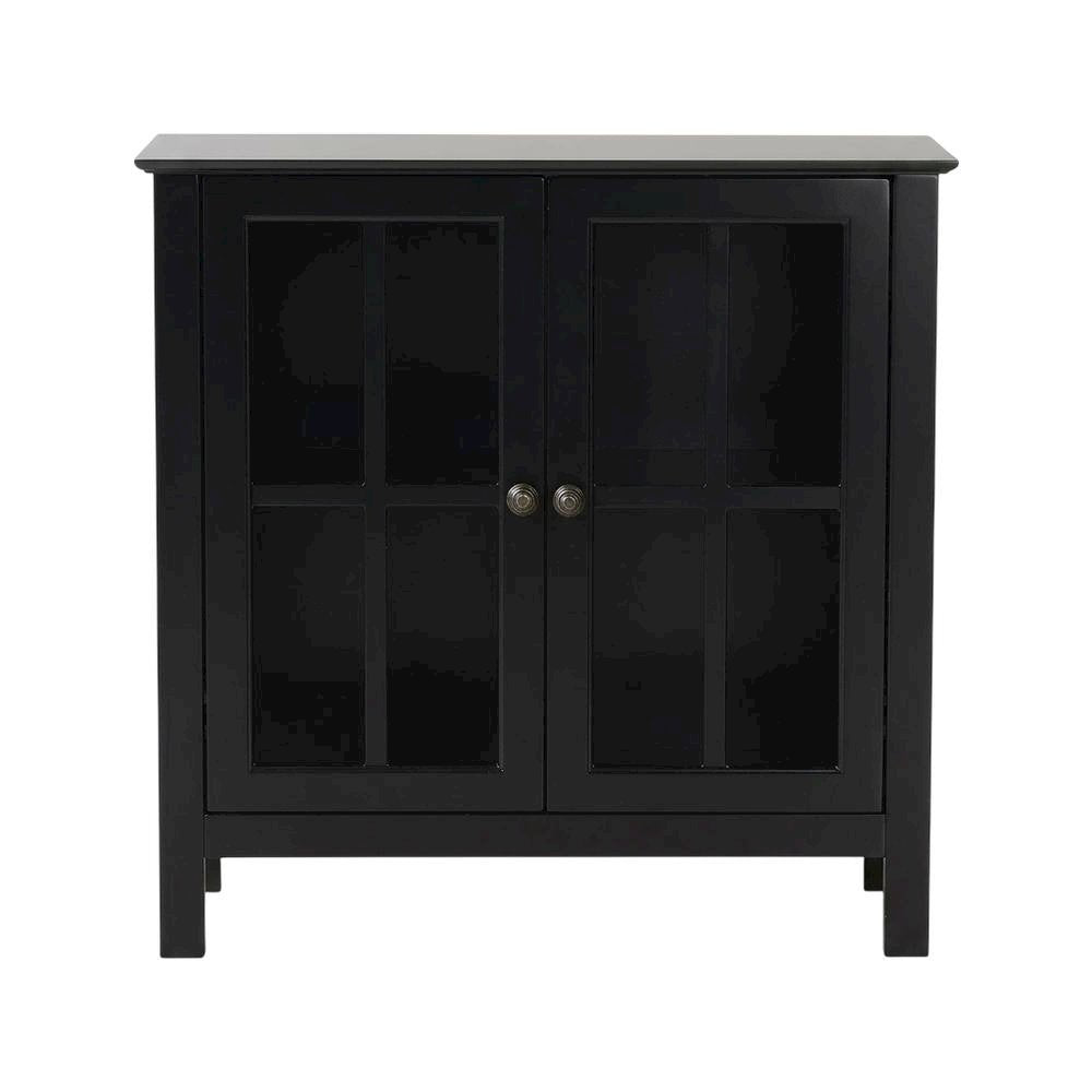 Black Glass Door Accent Cabinet with Display Storage and Fiberboard Construction