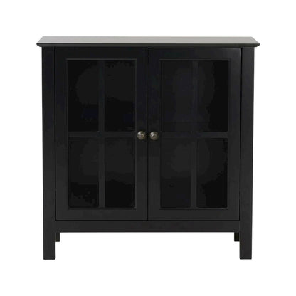 Black Glass Door Accent Cabinet with Display Storage and Fiberboard Construction