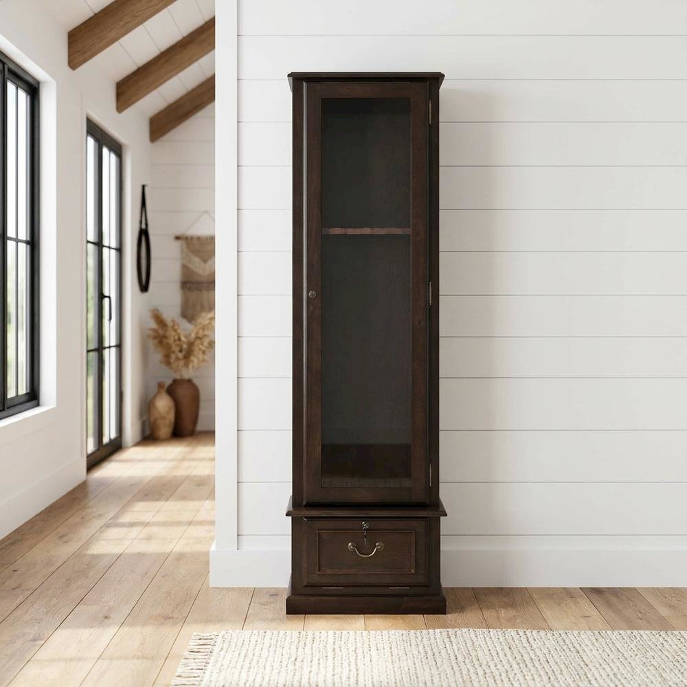 Brown Solid Wood 8-Gun Locking Storage Cabinet with Narrow Profile