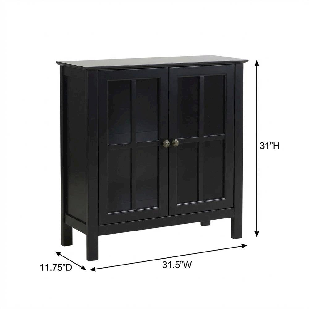 Black Glass Door Accent Cabinet with Display Storage and Fiberboard Construction