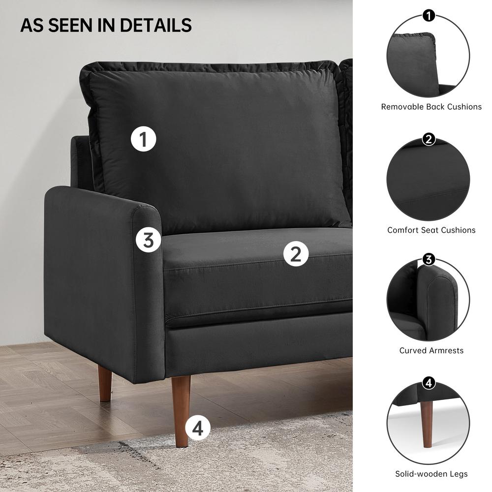 57 Inch Wide Upholstered Two Cushion Loveseat with Cambered Arms