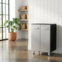 Metal Storage Cabinet With Black And Silver Finish For Garage Organization