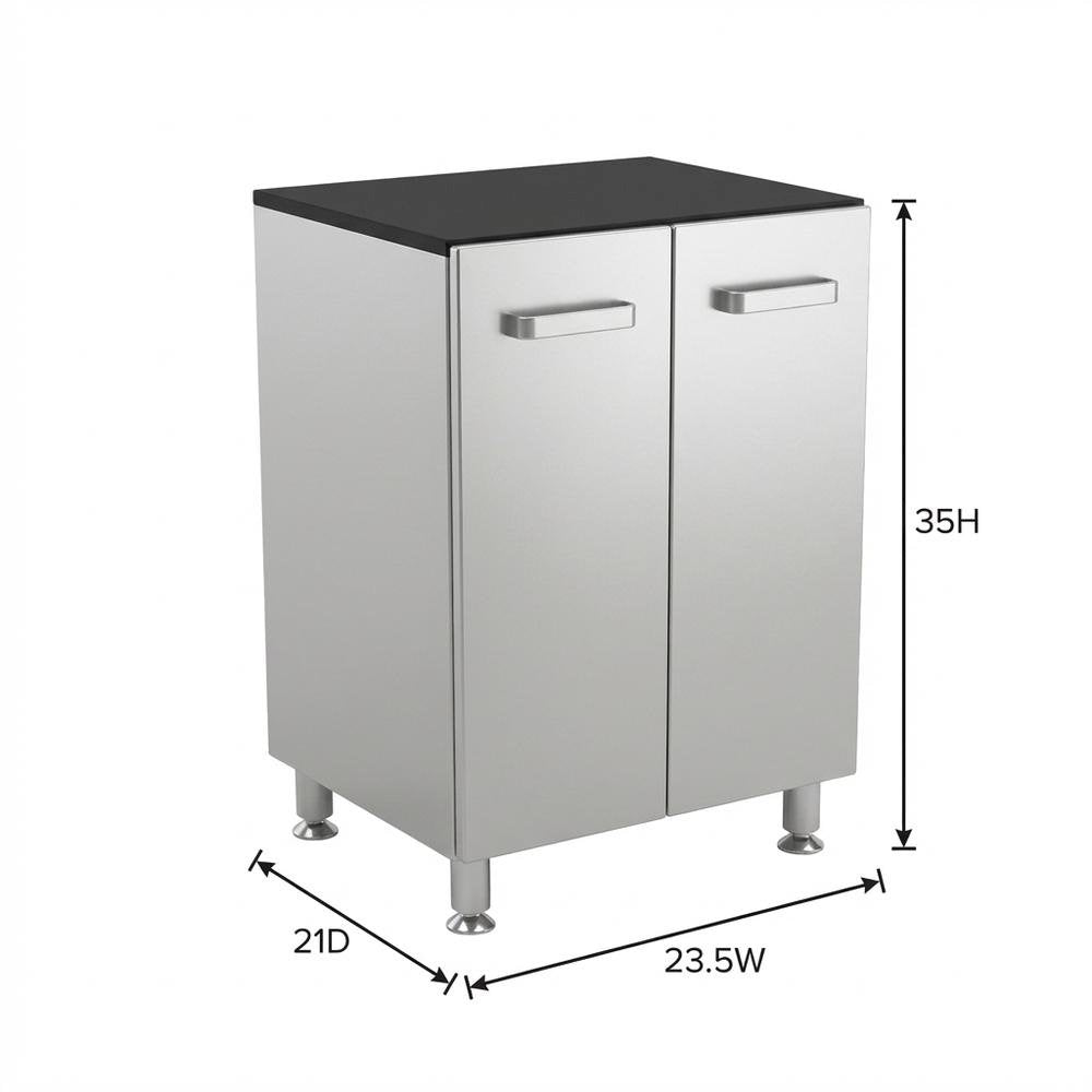 Metal Storage Cabinet With Black And Silver Finish For Garage Organization