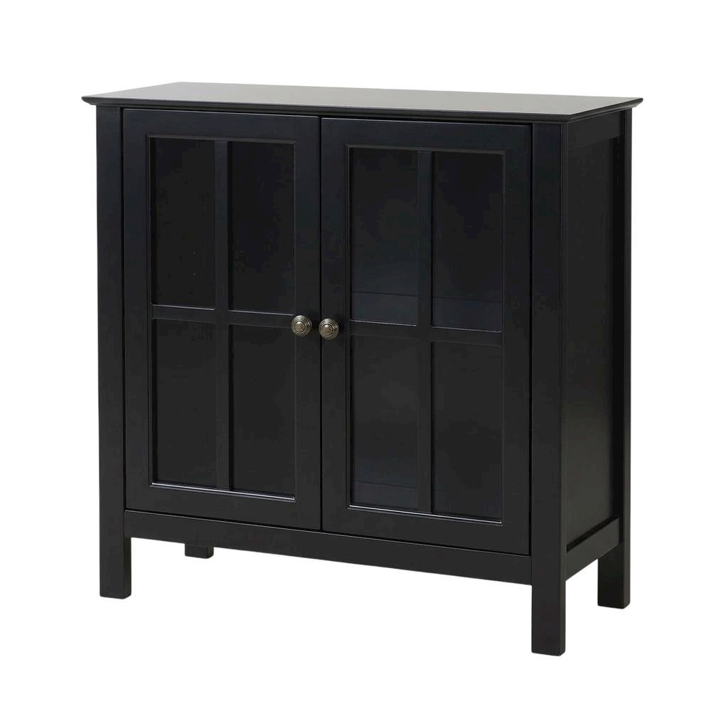Black Glass Door Accent Cabinet with Display Storage and Fiberboard Construction