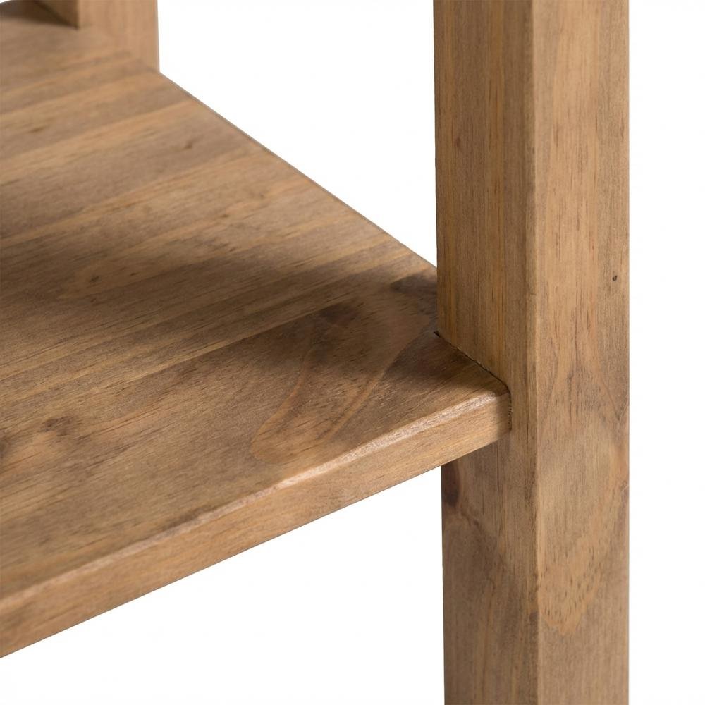 Brown wood hall table with three drawers and sleek design