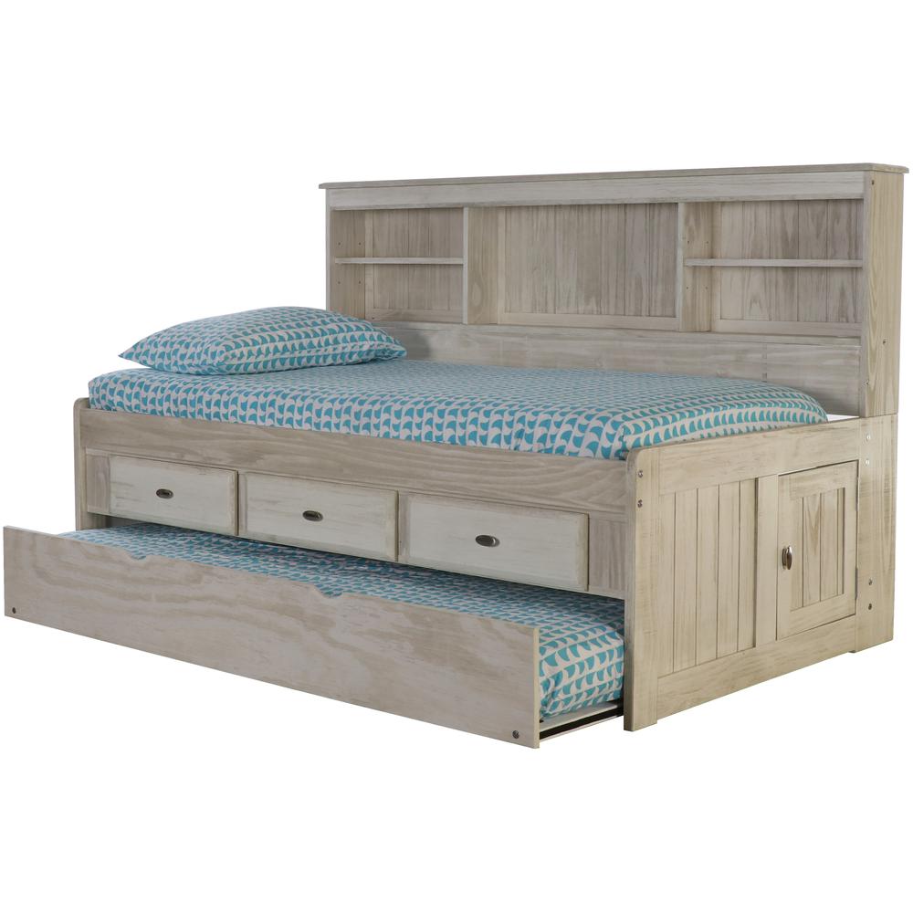 OS Home and Office Furniture Model 85222K3-22, Solid Pine Twin Daybed with Three Sturdy Drawers and a Twin Sized Trundle in Light Ash