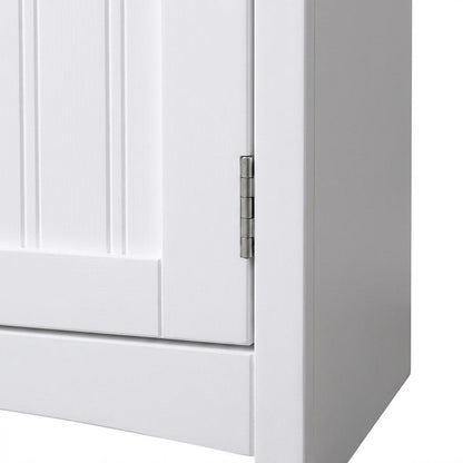 Metal and wood buffet with framed glass doors and drawer for stylish storage