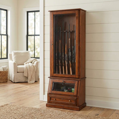 Wooden 12-Gun Storage Cabinet with Slanted Base for Secure Organization