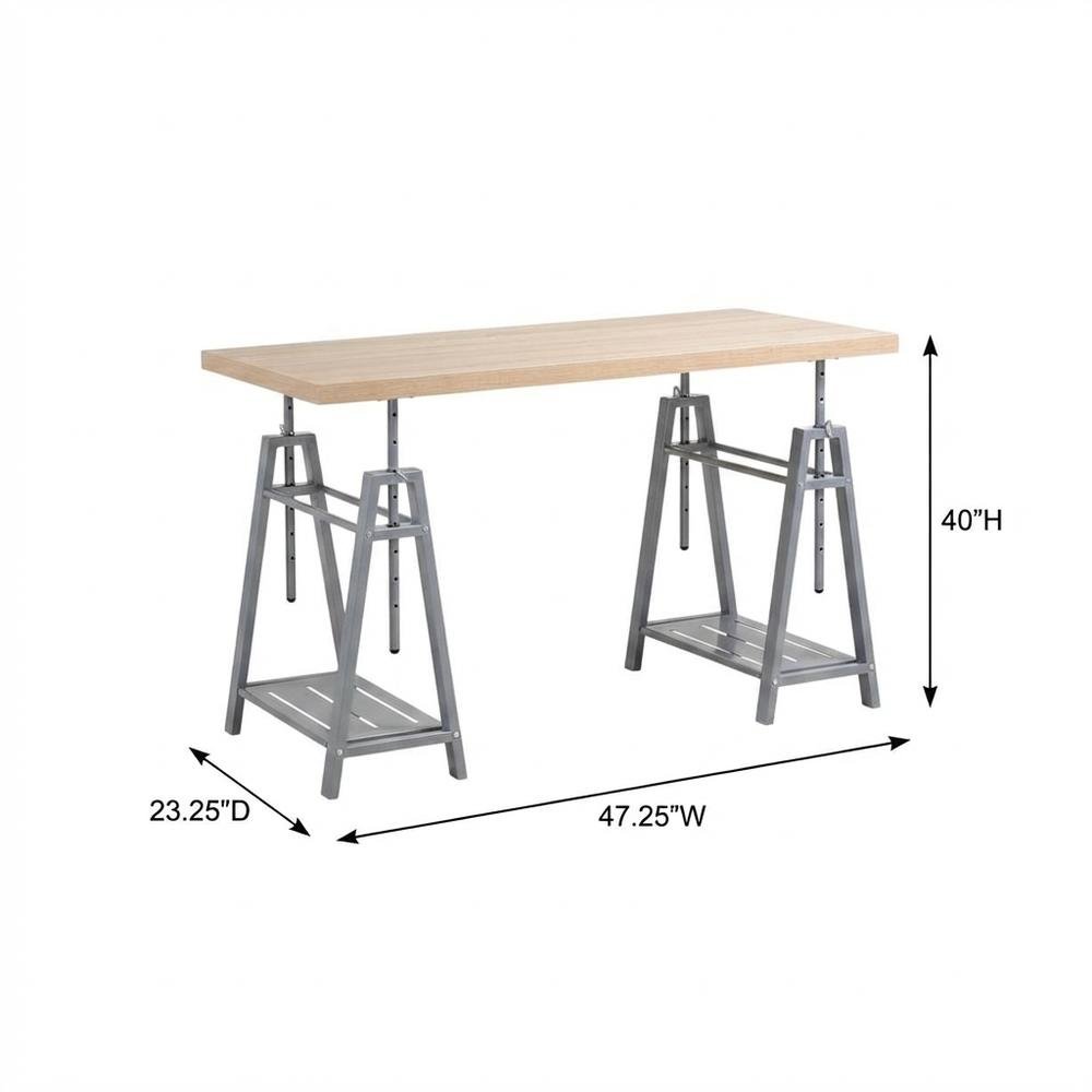 Adjustable Height Desk, Metal Base, Outdoor Finish, Cross Hatch Birch, Durable