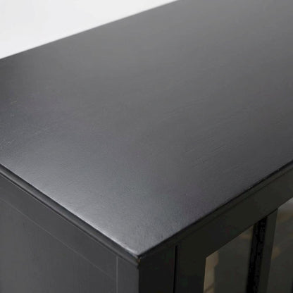 Black Glass Door Accent Cabinet with Display Storage and Fiberboard Construction