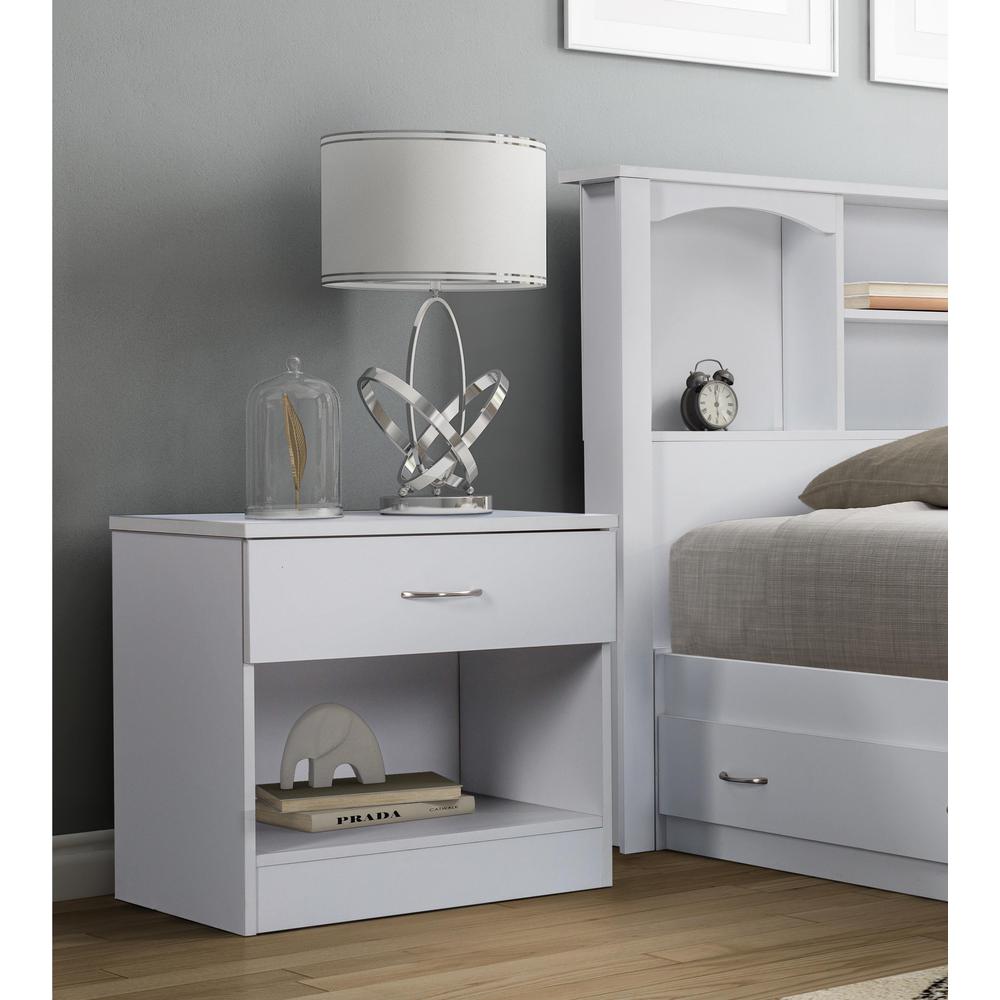 One Drawer White Nightstand