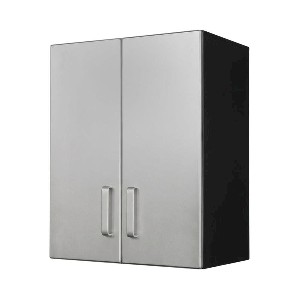 Heavy Duty Black Metal Overhead Cabinet With Silver Front For Storage