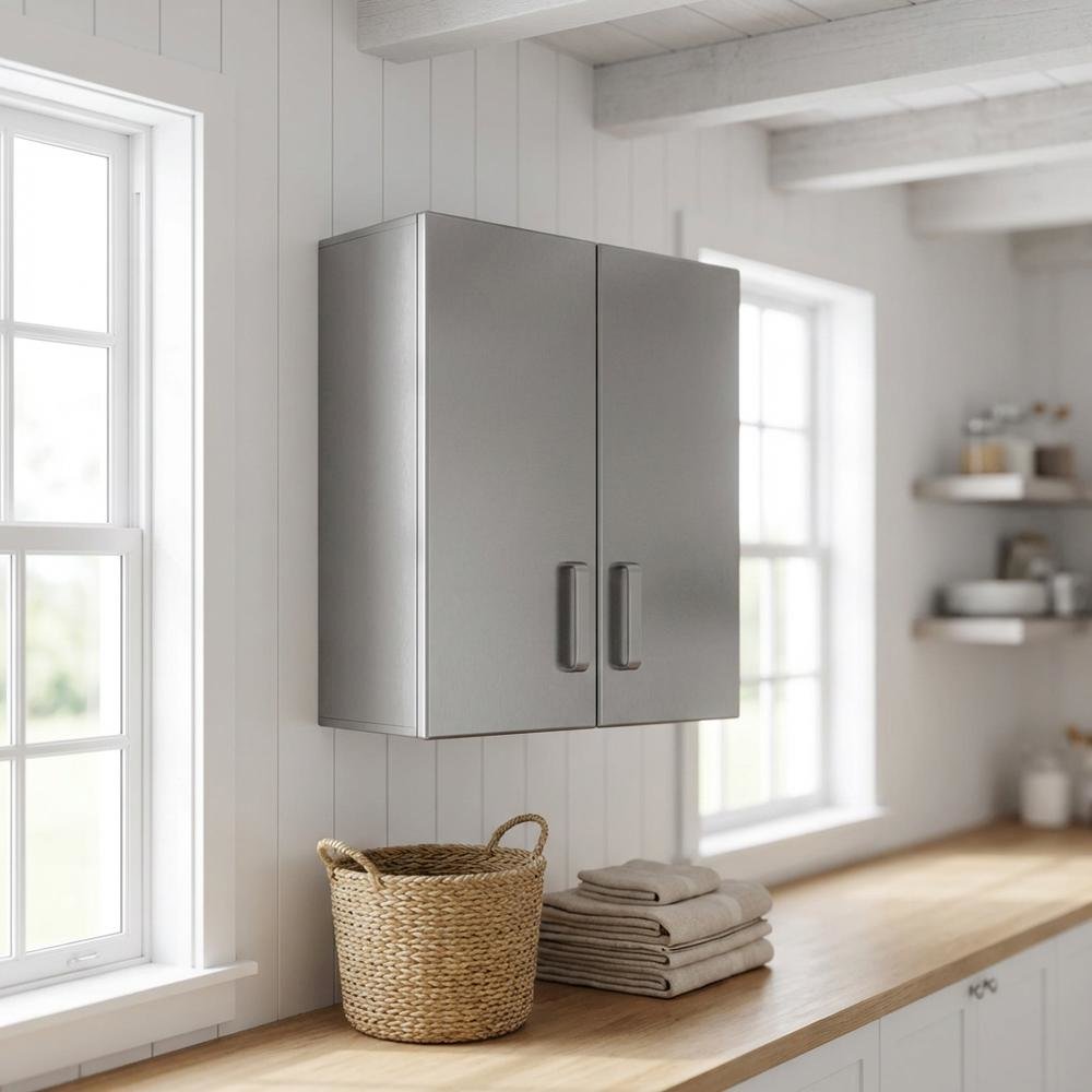 Heavy Duty Black Metal Overhead Cabinet With Silver Front For Storage