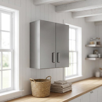 Heavy Duty Black Metal Overhead Cabinet With Silver Front For Storage