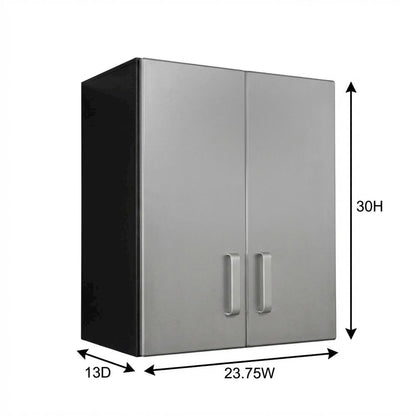 Heavy Duty Black Metal Overhead Cabinet With Silver Front For Storage