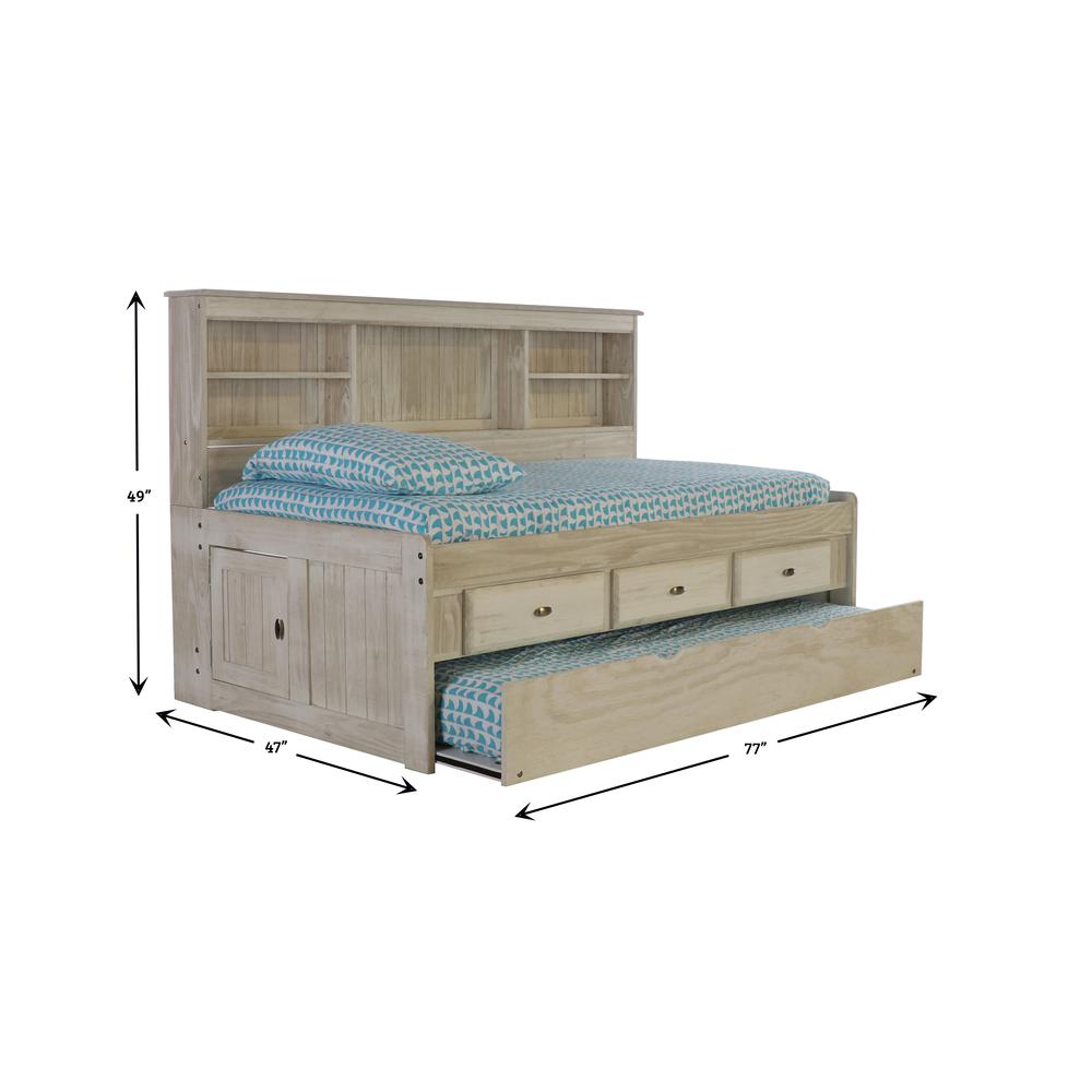 OS Home and Office Furniture Model 85222K3-22, Solid Pine Twin Daybed with Three Sturdy Drawers and a Twin Sized Trundle in Light Ash