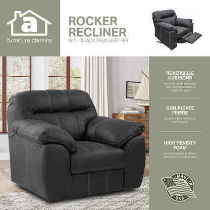 Rocker Recliner Chair in Black Faux Leather