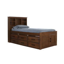 Solid Pine Twin Captains Bookcase Bed with 12 drawers in Classic Walnut