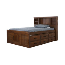Solid Pine Full Captains Bookcase Bed with 6 drawers in Classic Walnut