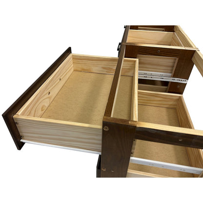 Solid Pine Full Captains Bookcase Bed with 6 drawers in Classic Walnut