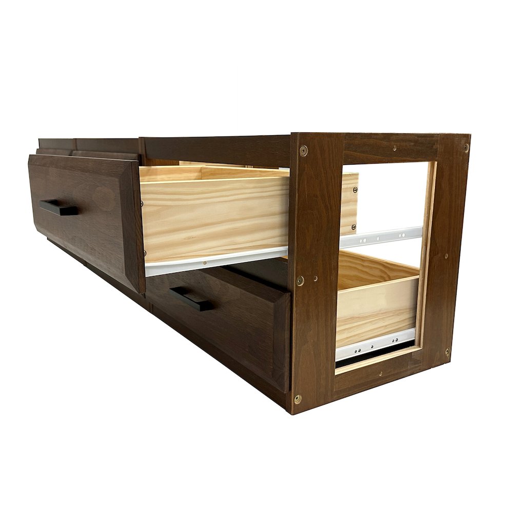 Solid Pine Full Captains Bookcase Bed with 6 drawers in Classic Walnut