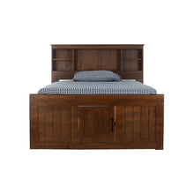 Solid Pine Full Captains Bookcase Bed with 6 drawers in Classic Walnut