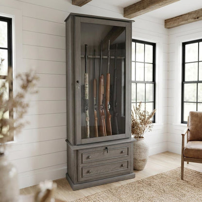 Grey Gun Cabinet With Secure Storage For Firearms And Accessories