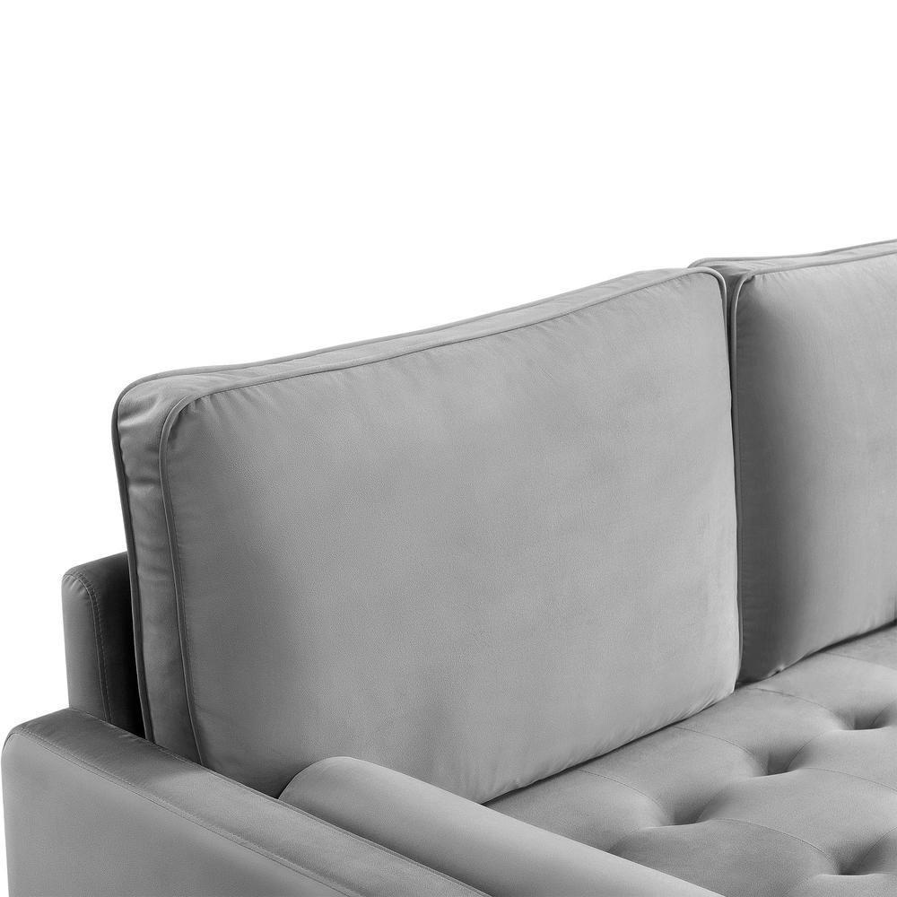 69 Inch Wide Upholstered Two Cushion Sofa with Bolster Pillows in Grey Velvet