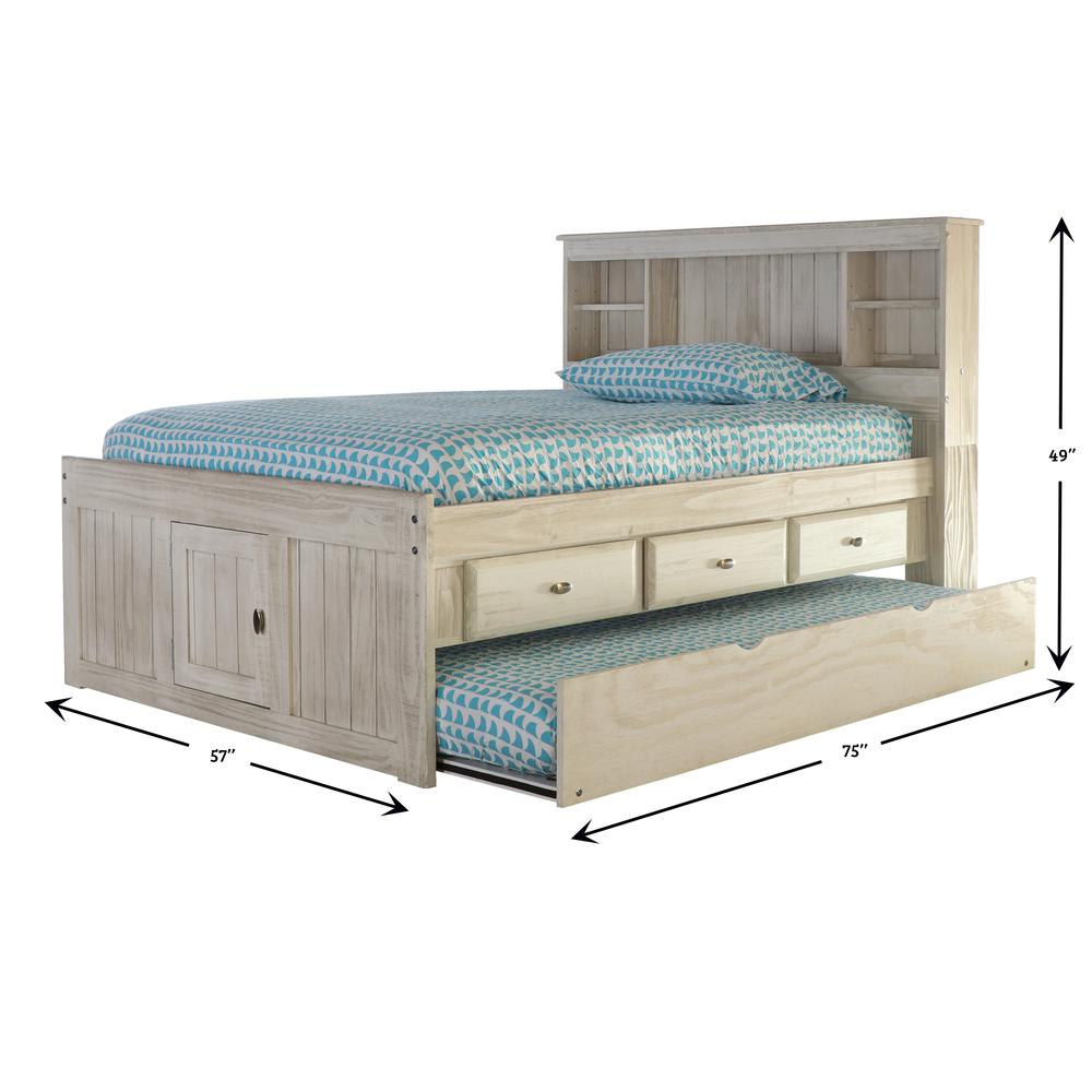 OS Home and Office Furniture Model 85221K3-22 Solid Pine Full Captains Bookcase Bed with 3 drawers and a Twin Sized Trundle in Light Ash