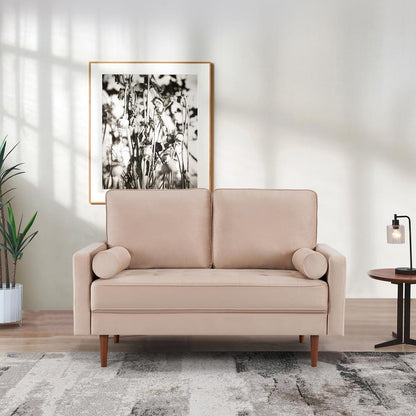 57 Inch Wide Upholstered Two Cushion Loveseat with Bolster Pillows