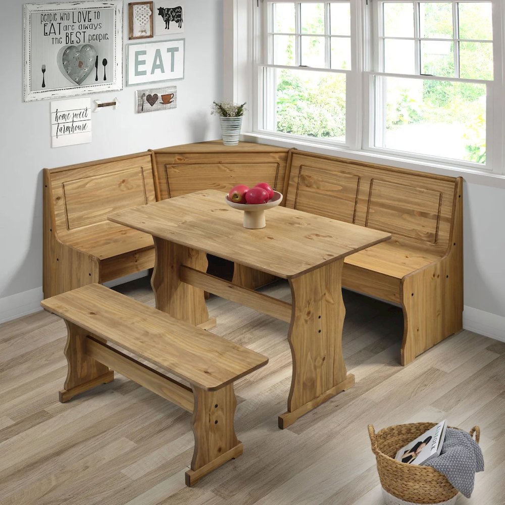 Solid Pine Corner Dining Booth in Corona Brown