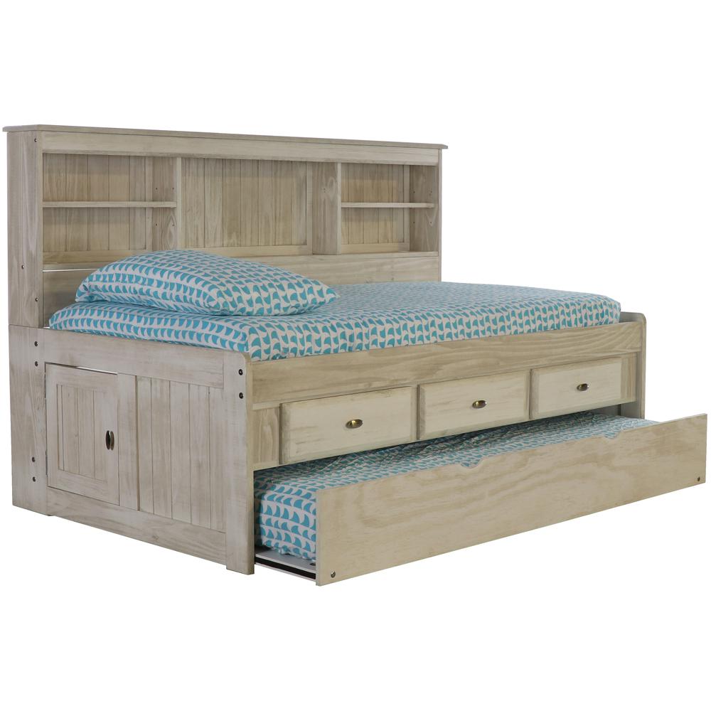 OS Home and Office Furniture Model 85222K3-22, Solid Pine Twin Daybed with Three Sturdy Drawers and a Twin Sized Trundle in Light Ash