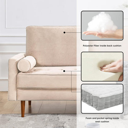 57 Inch Wide Upholstered Two Cushion Loveseat with Bolster Pillows
