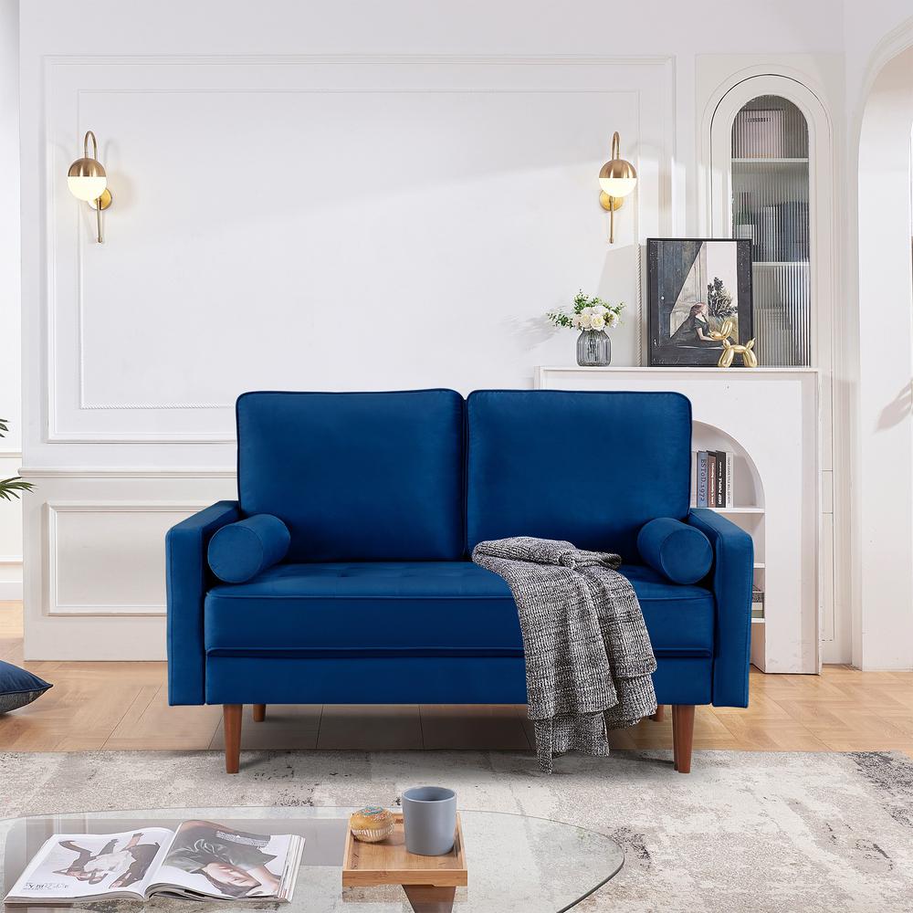 57 Inch Wide Upholstered Two Cushion Loveseat with Bolster Pillows