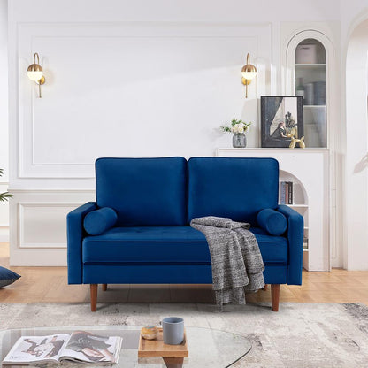 57 Inch Wide Upholstered Two Cushion Loveseat with Bolster Pillows