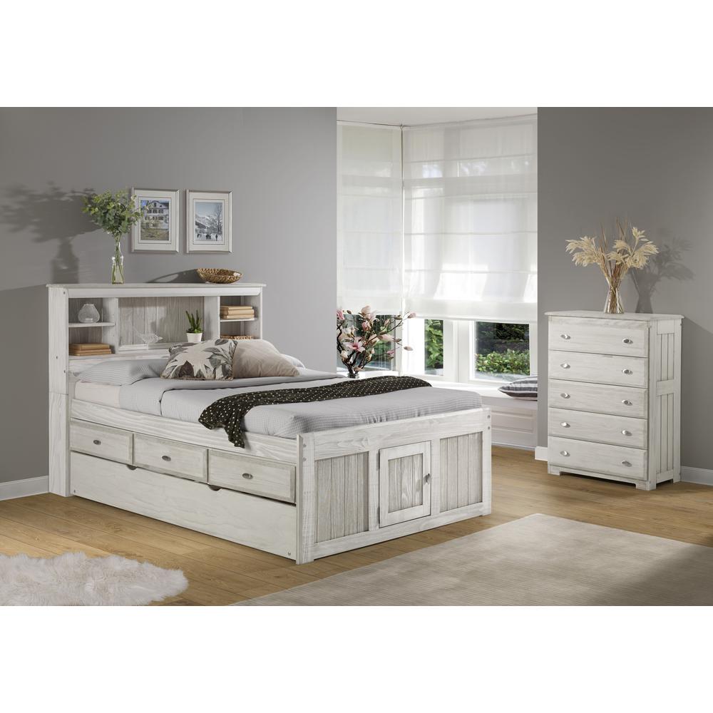 OS Home and Office Furniture Model 85221K3-22 Solid Pine Full Captains Bookcase Bed with 3 drawers and a Twin Sized Trundle in Light Ash