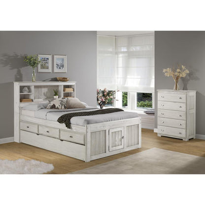 OS Home and Office Furniture Model 85221K3-22 Solid Pine Full Captains Bookcase Bed with 3 drawers and a Twin Sized Trundle in Light Ash