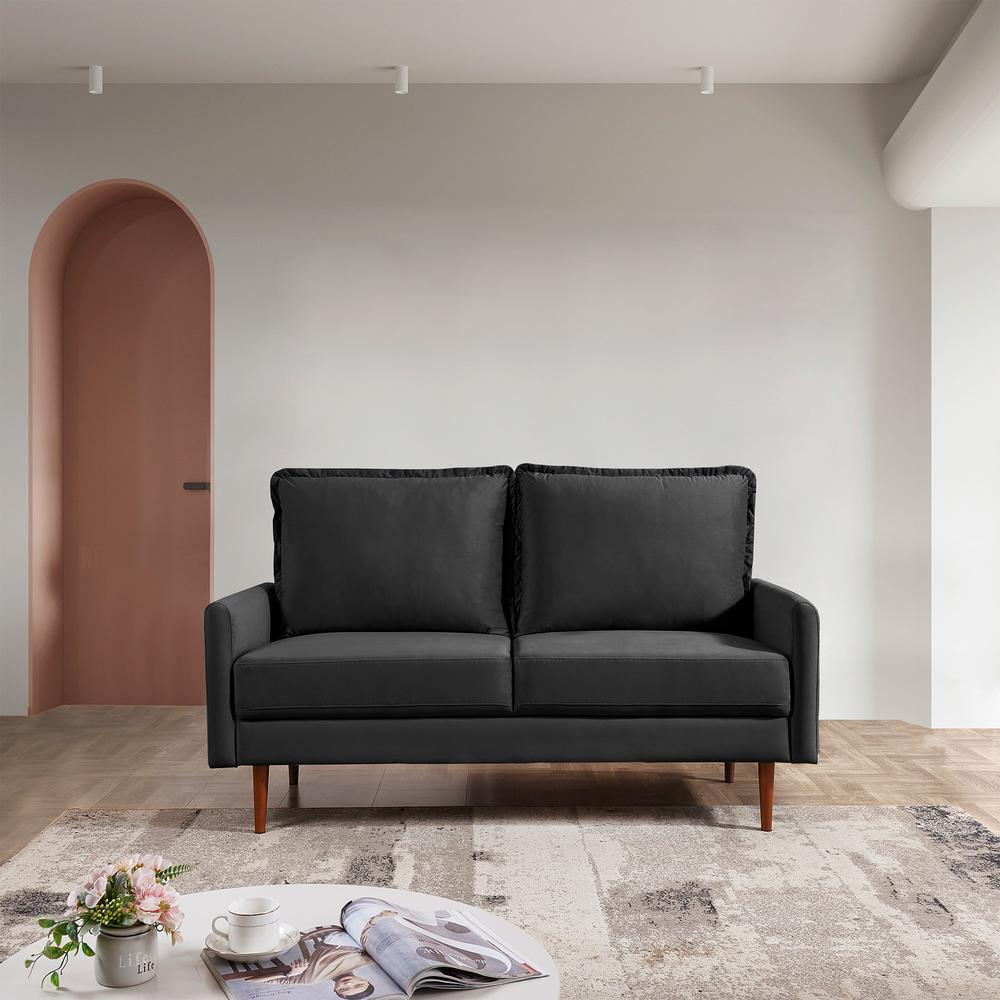 57 Inch Wide Upholstered Two Cushion Loveseat with Cambered Arms